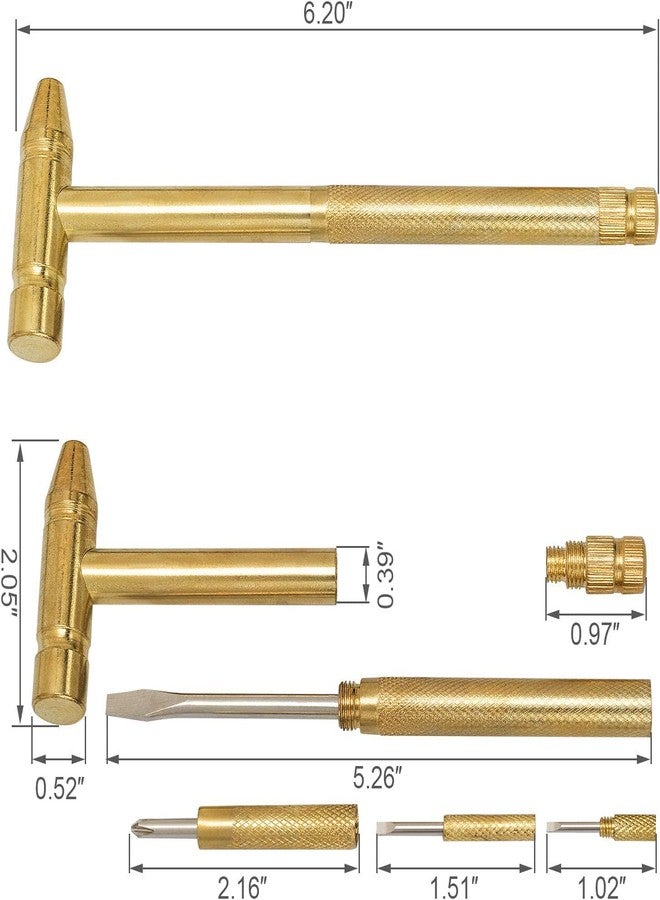 ZSIGNS 6 in 1 Mini Multifunction Hammer, Tiny Copper-Plated Hammer & Screwdriver, Multifunctional Hand Repairing Tools for Jewelry, Eating Walnuts - Image 2